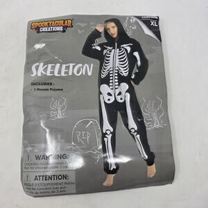 Skeleton Hooded Onesie Pajama Costume Black White Women’s XL Halloween